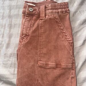 Vervet by Flying Monkey High Rise Straight Cargo Jeans - Red Brick